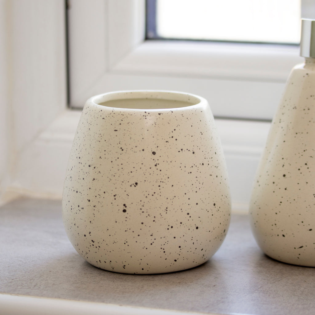 3 Piece White Speckled Bathroom Accessories Set