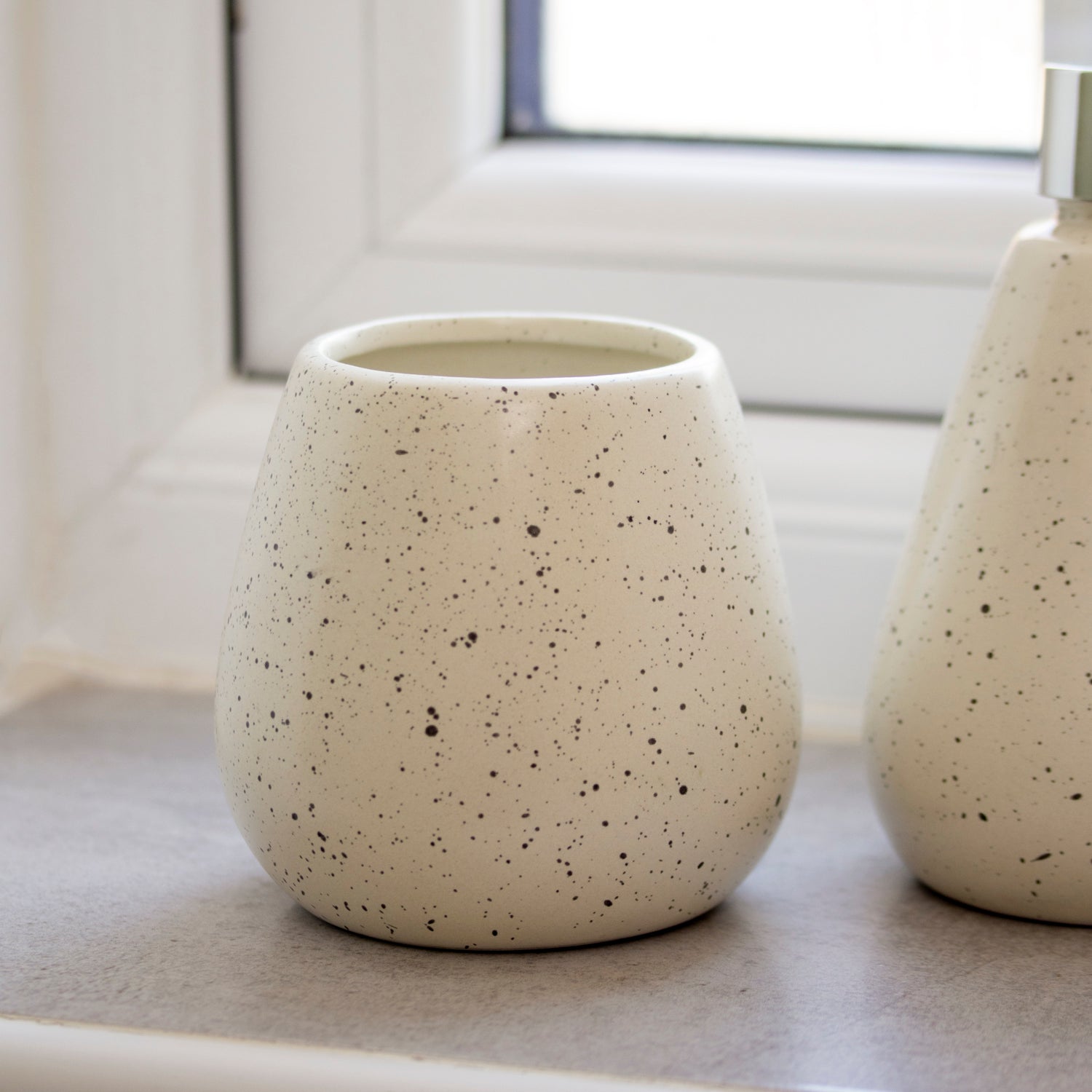 3 Piece White Speckled Bathroom Accessories Set