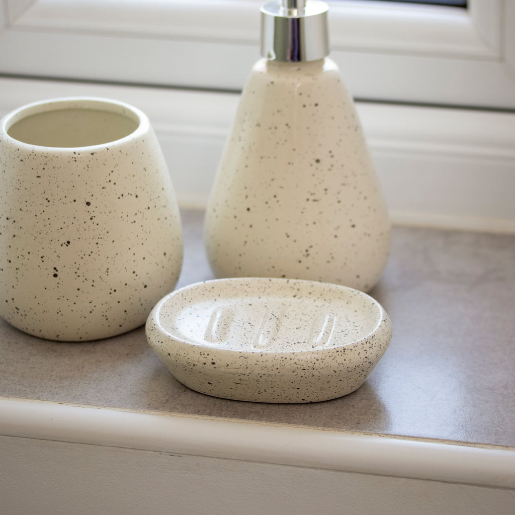 3 Piece White Speckled Bathroom Accessories Set