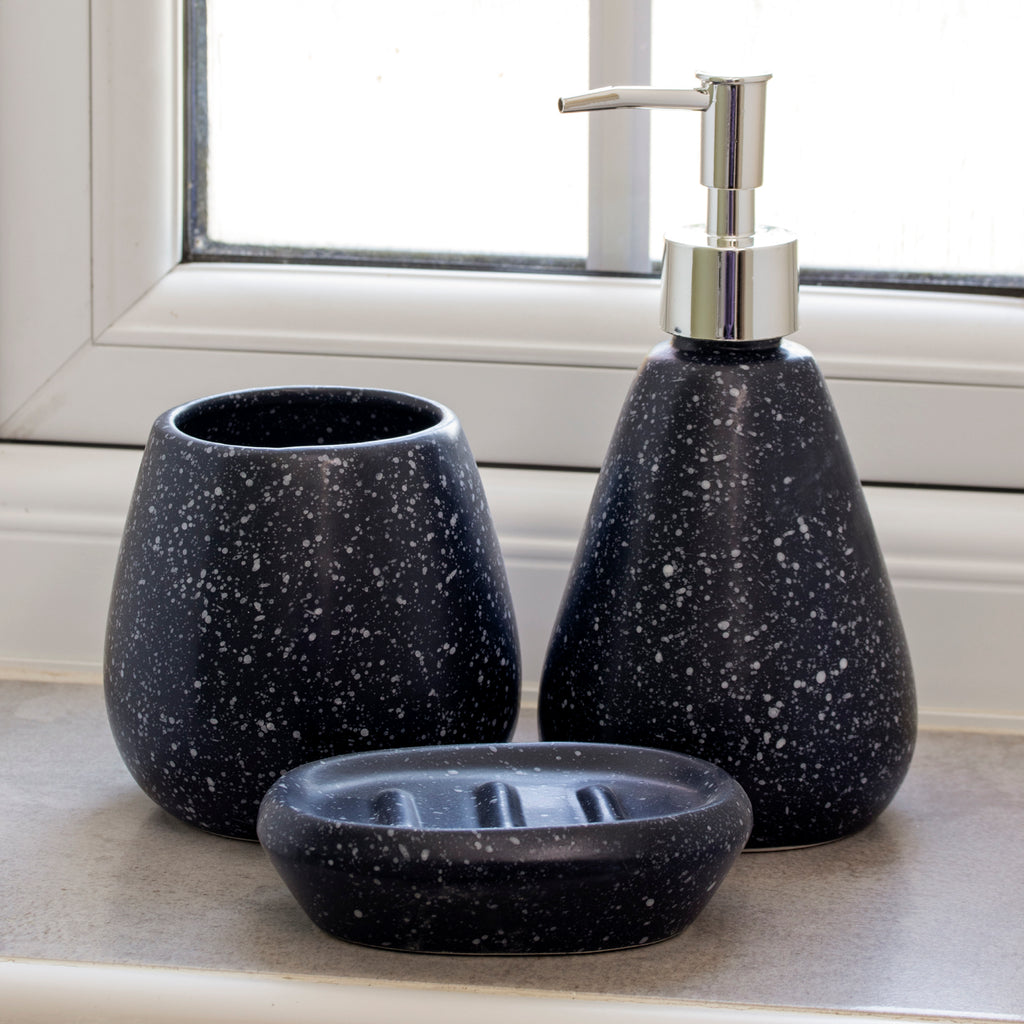 3 Piece Black Speckled Bathroom Accessories Set