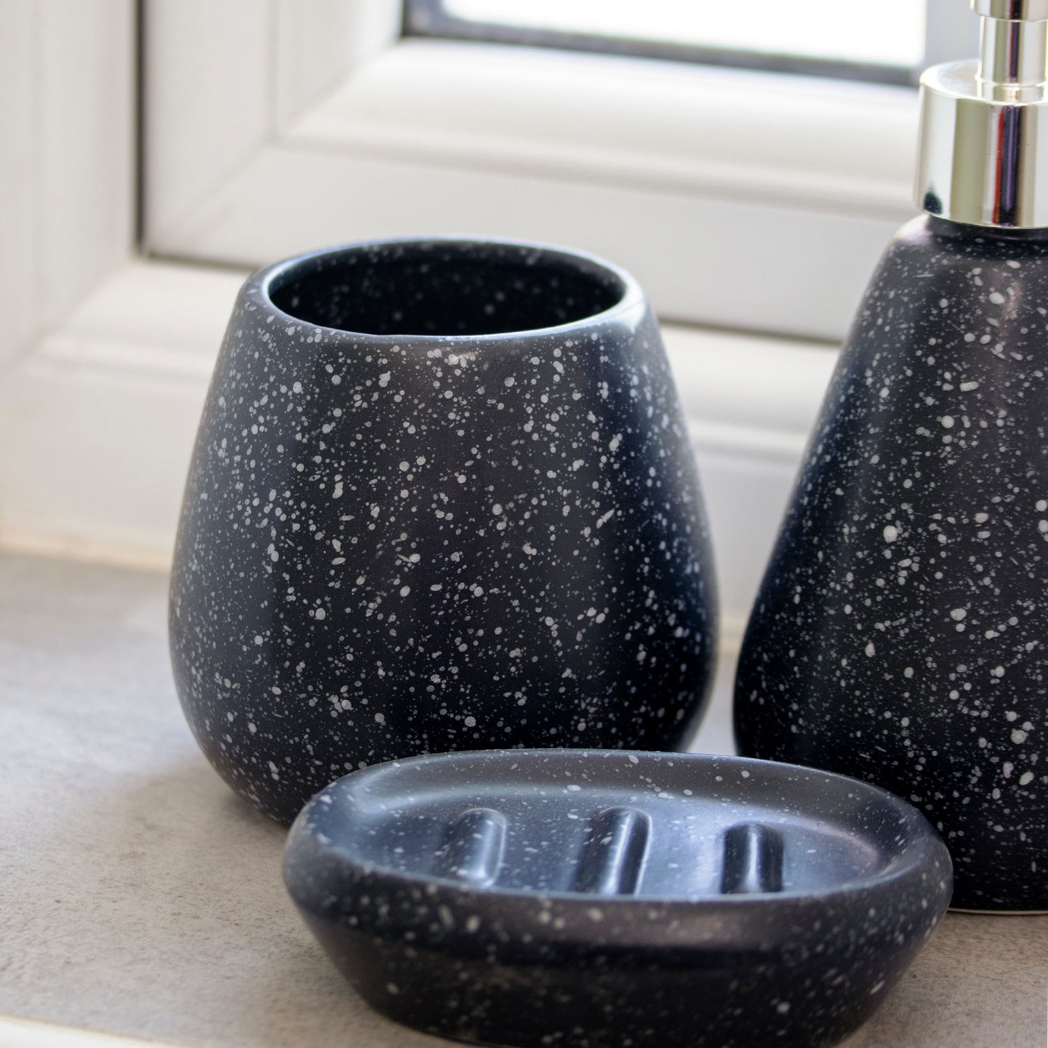 3 Piece Black Speckled Bathroom Accessories Set