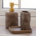 3 Piece Grey Ripple Stoneware Bathroom Accessories Set