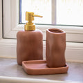 3 Piece Brown Ripple Stoneware Bathroom Accessories Set