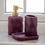 3 Piece Purple Ripple Stoneware Bathroom Accessories Set
