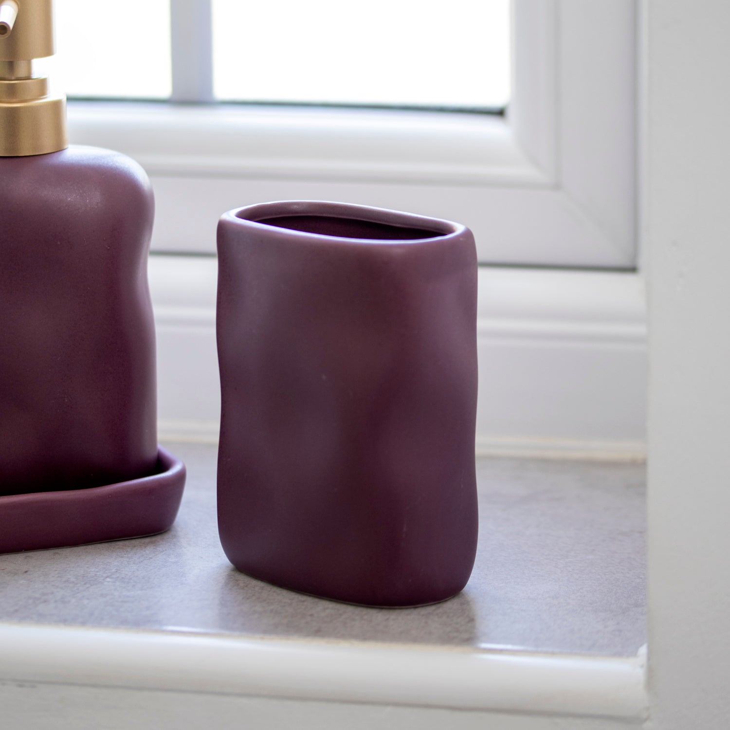 3 Piece Purple Ripple Stoneware Bathroom Accessories Set
