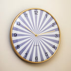Blue Sunburst Round Wall Clock With Gold Frame