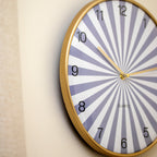 Blue Sunburst Round Wall Clock With Gold Frame