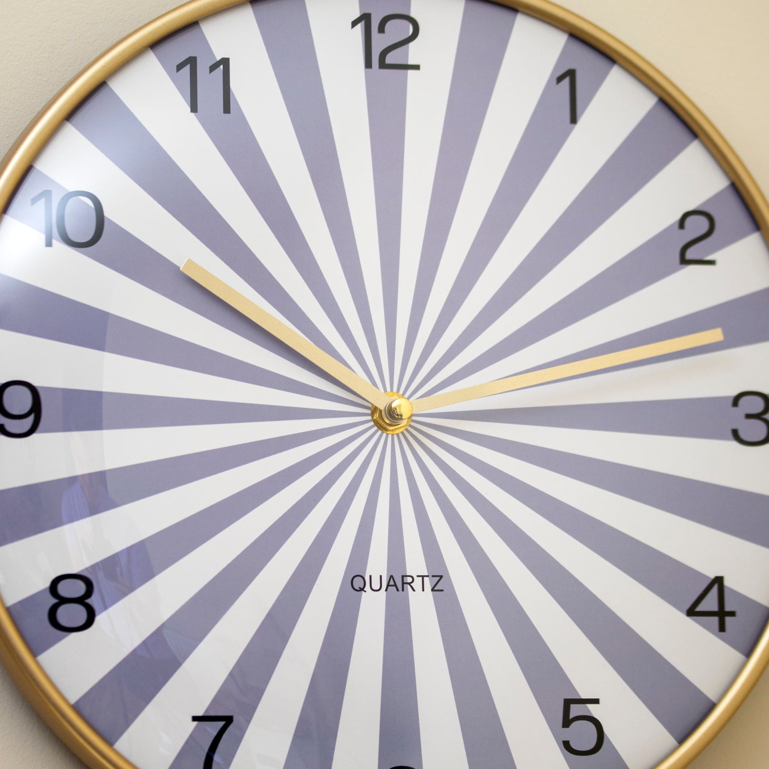 Blue Sunburst Round Wall Clock With Gold Frame