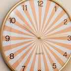 Orange Sunburst Round Wall Clock With Gold Frame