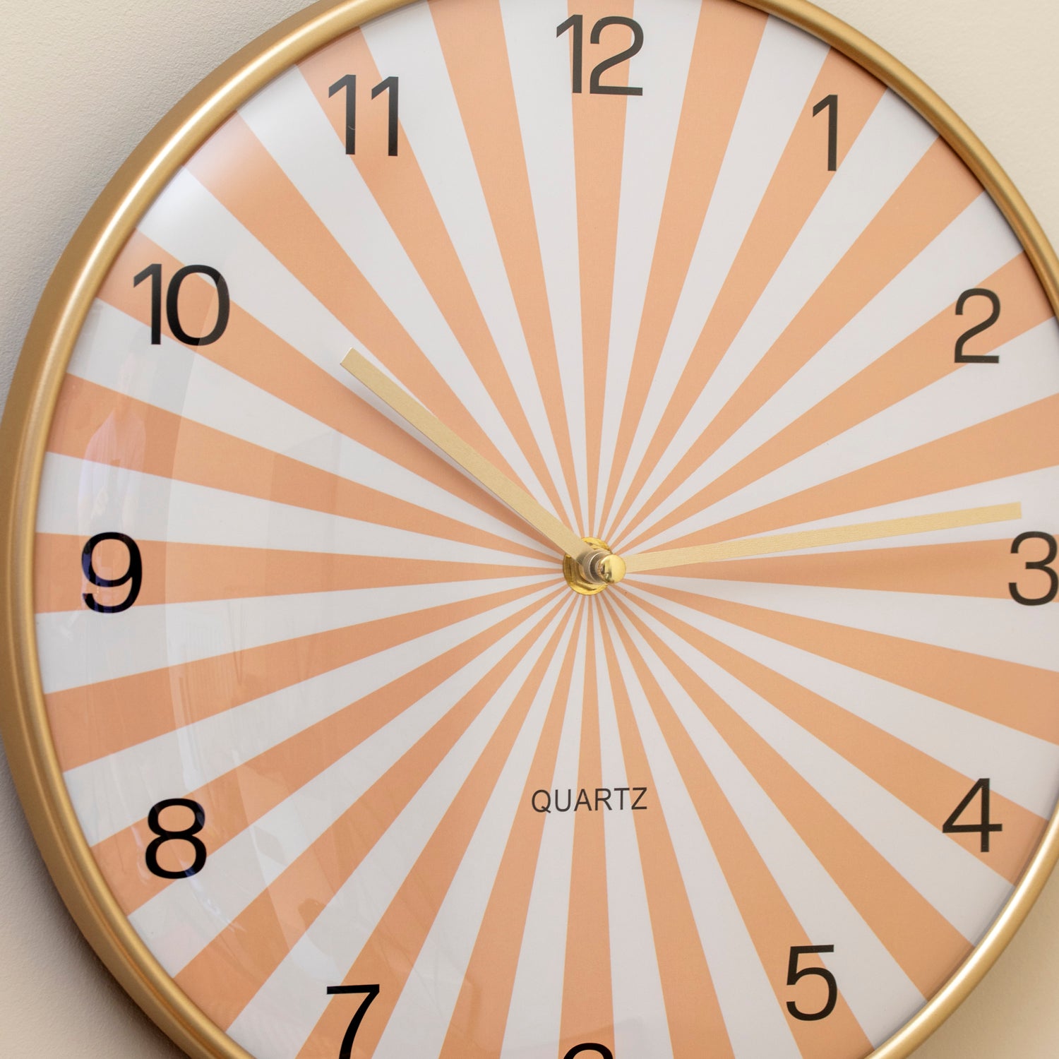 Orange Sunburst Round Wall Clock With Gold Frame