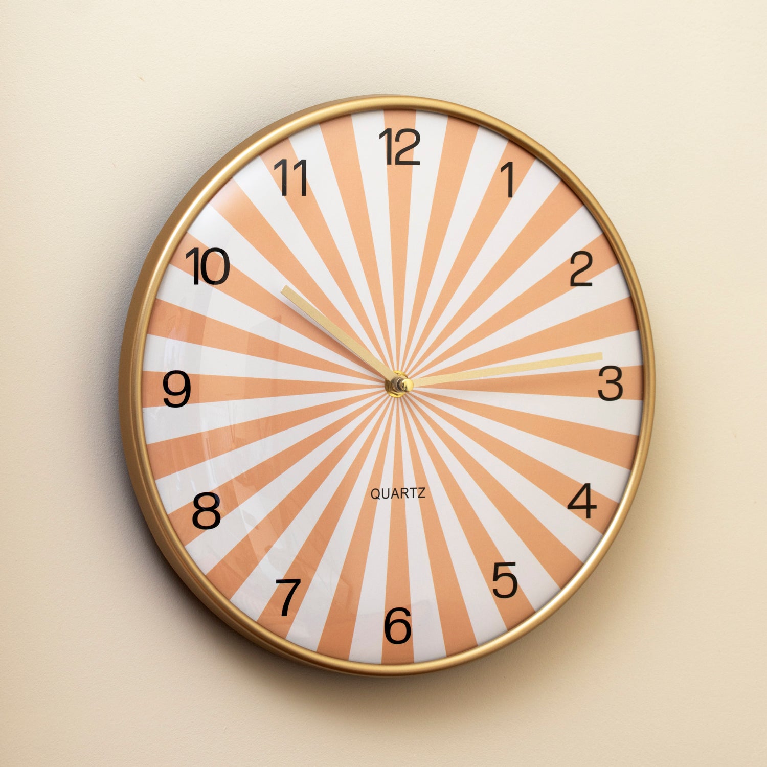 Orange Sunburst Round Wall Clock With Gold Frame