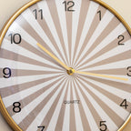 Beige Sunburst Round Wall Clock With Gold Frame