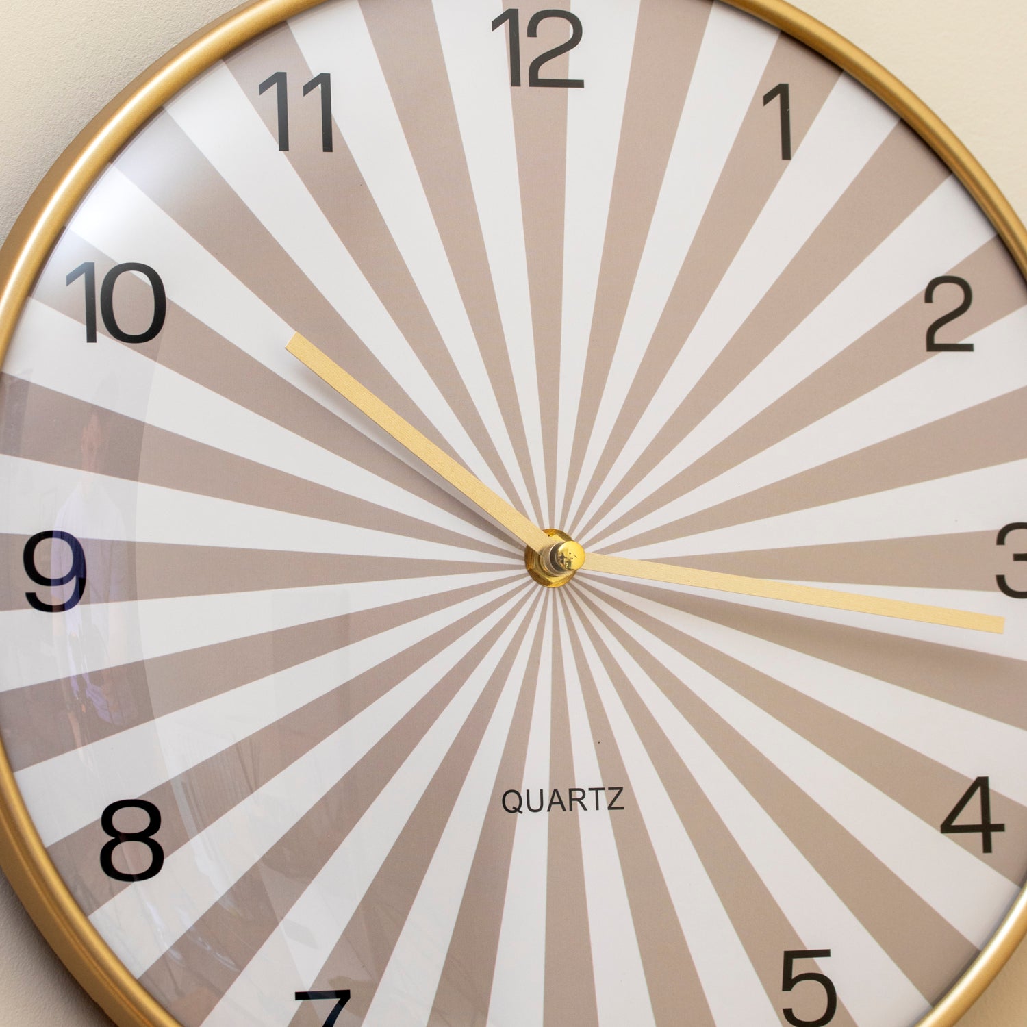 Beige Sunburst Round Wall Clock With Gold Frame