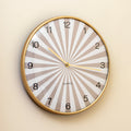 Beige Sunburst Round Wall Clock With Gold Frame