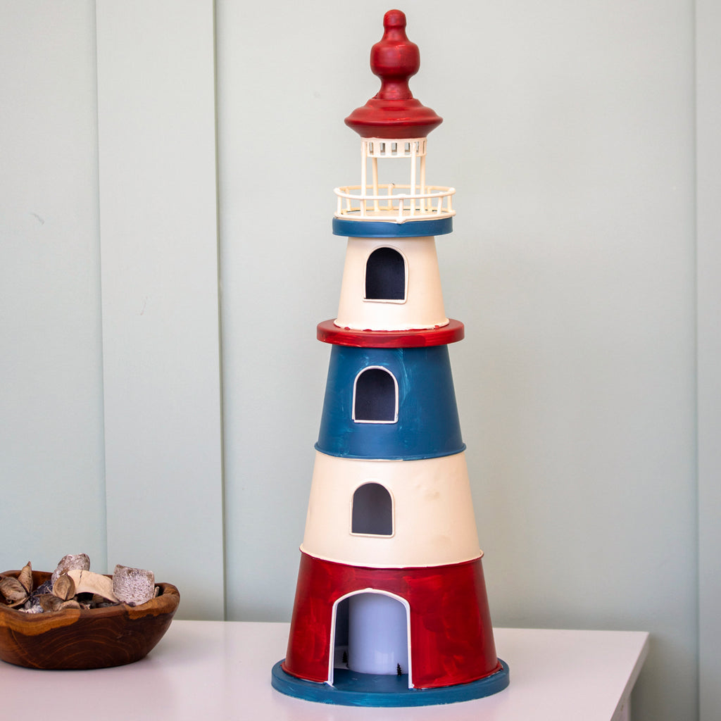 Metal Lighthouse Ornament With LED Candle