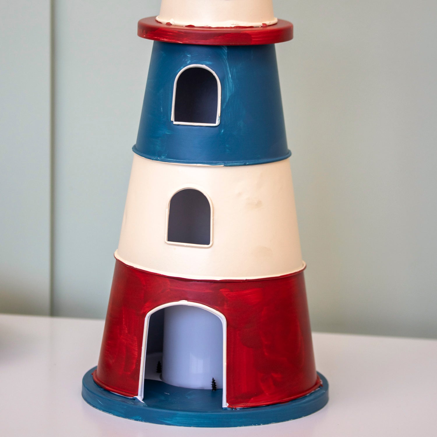 Metal Lighthouse Ornament With LED Candle