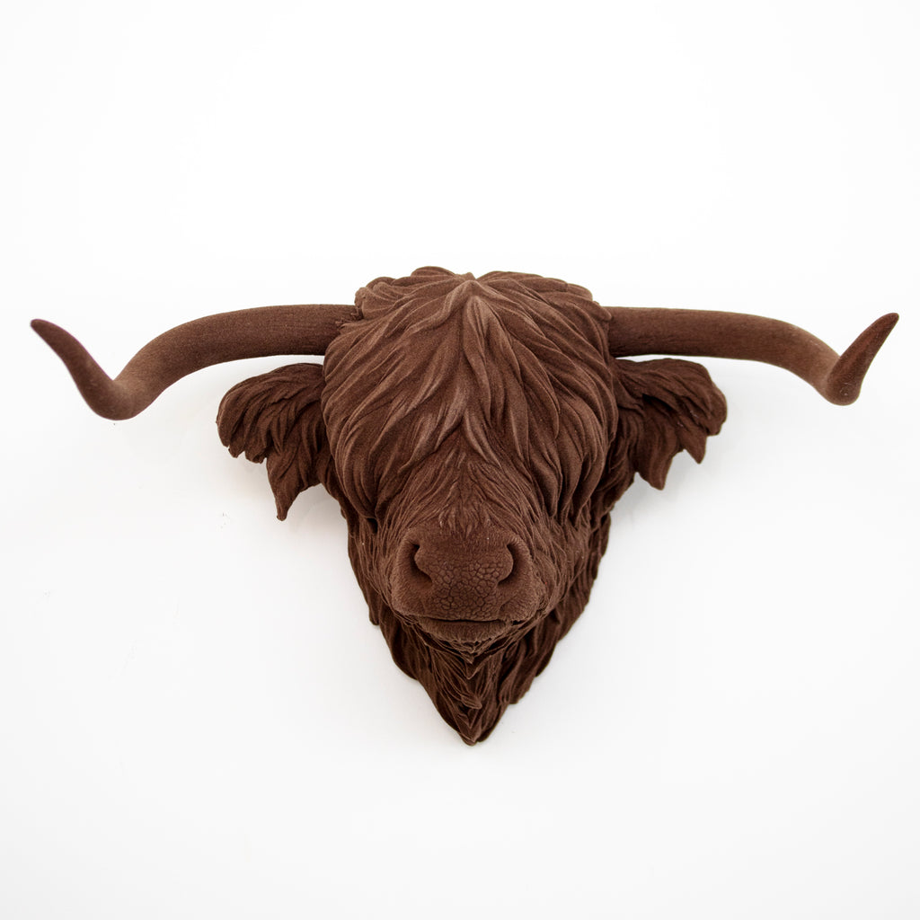 Brown Velvet Highland Cow Head Wall Decor