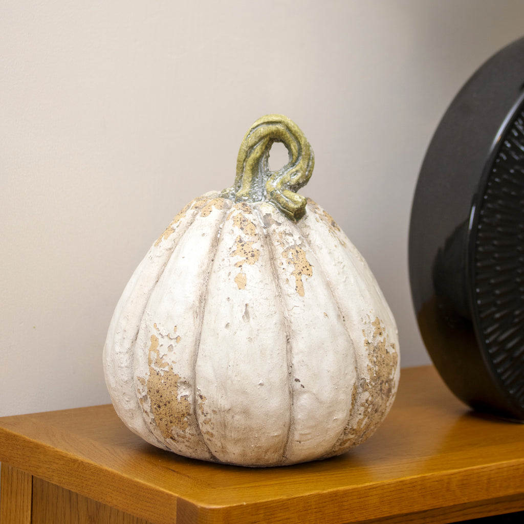 Large Distressed White Pumpkin Ornament