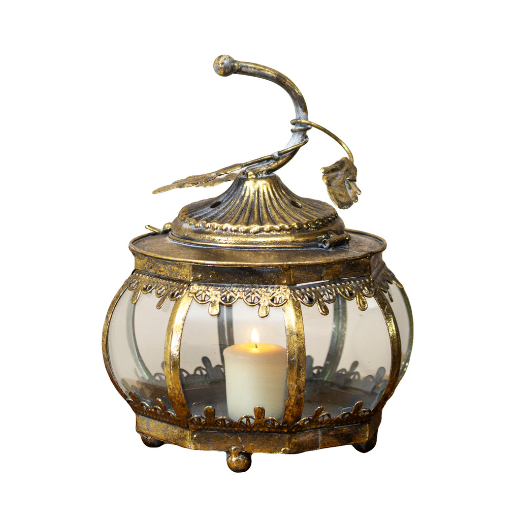 Antique Gold Pumpkin Candle Lantern
