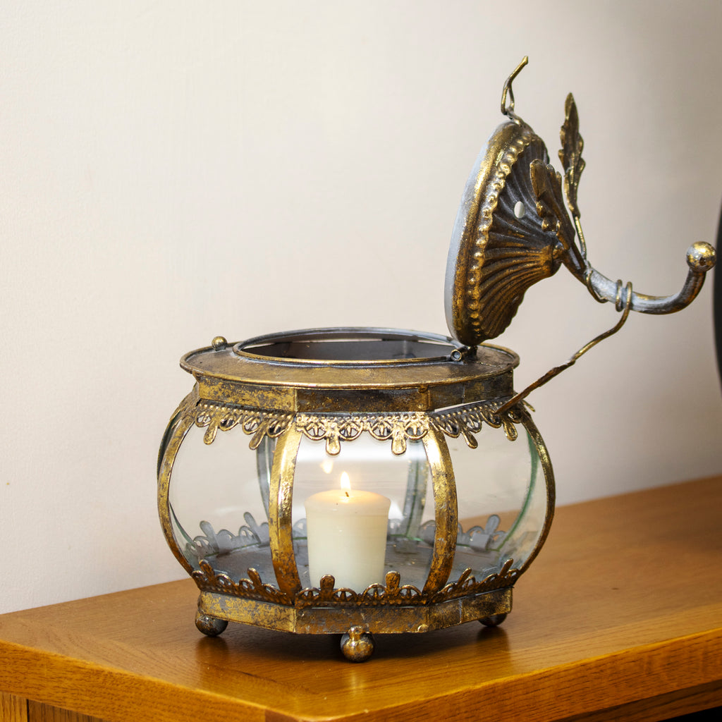 Antique Gold Pumpkin Candle Lantern