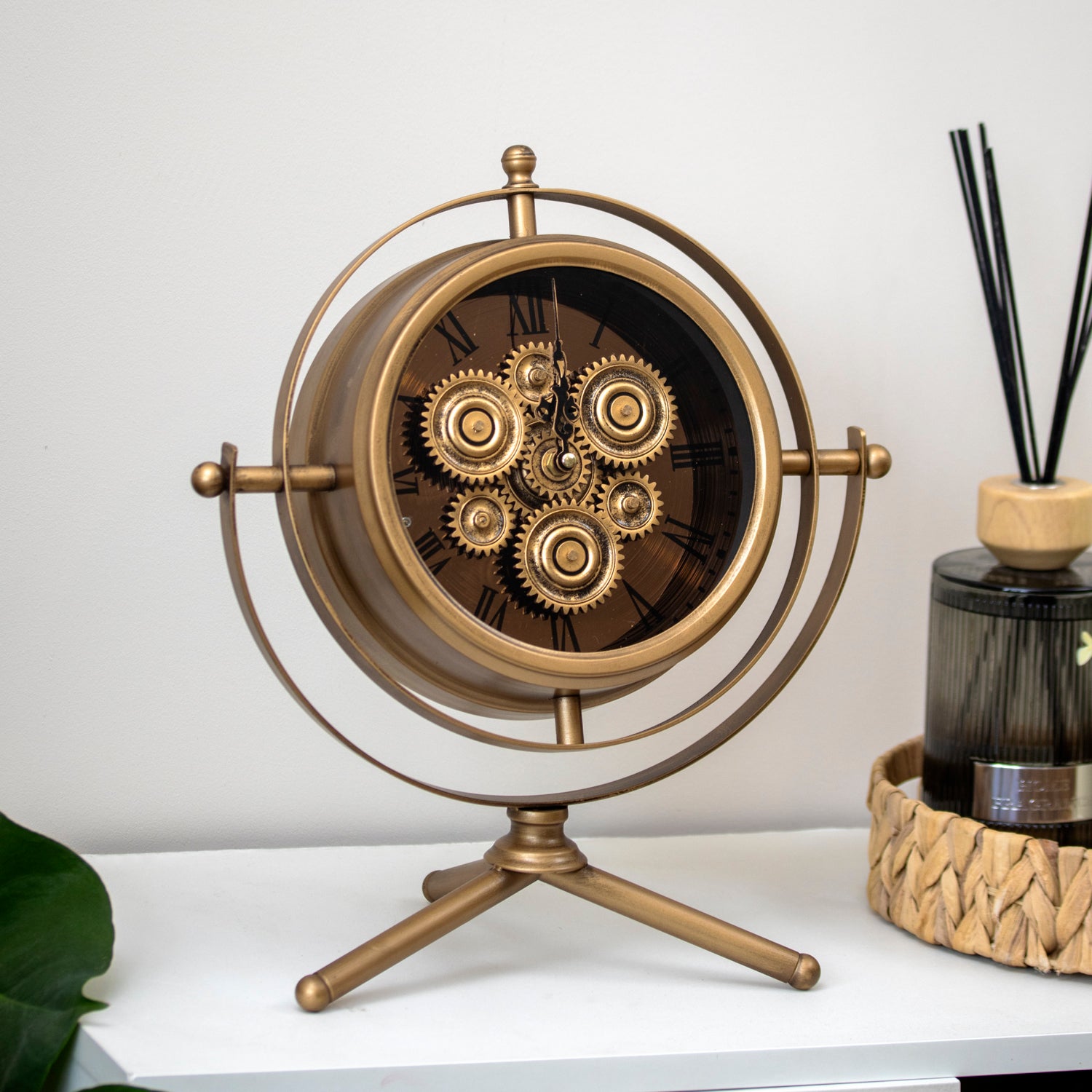 Antique Gold Moving Gears Mantel Clock