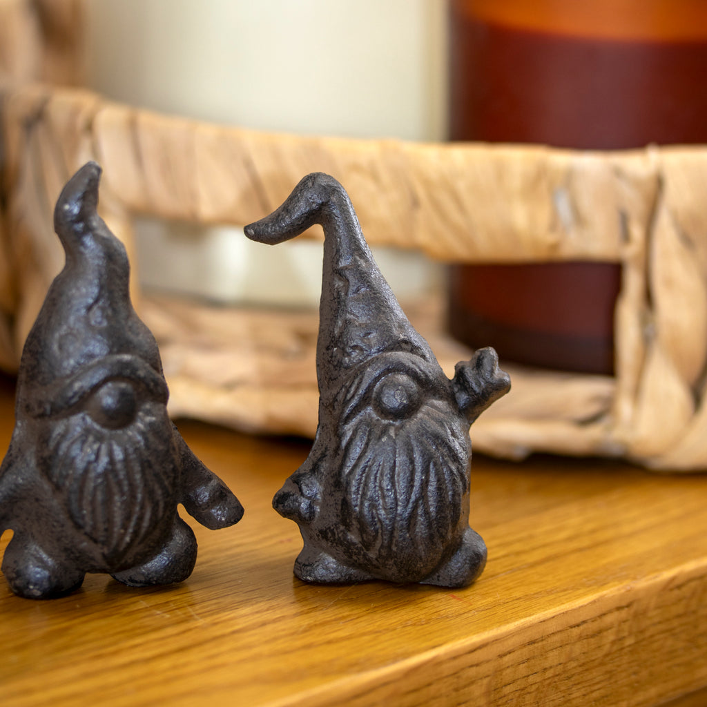 Set Of 2 Mini Cast Iron Gnome Ornaments