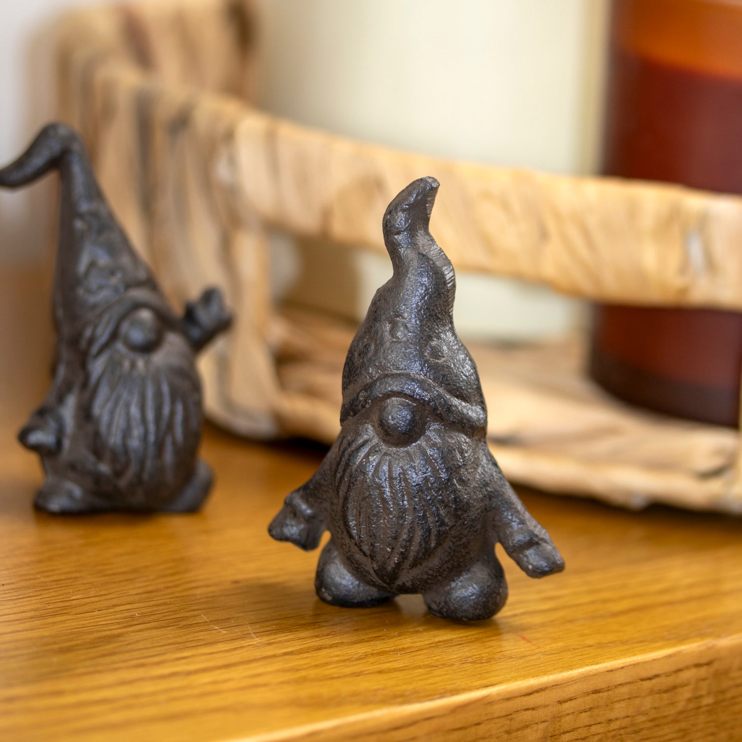 Set Of 2 Mini Cast Iron Gnome Ornaments