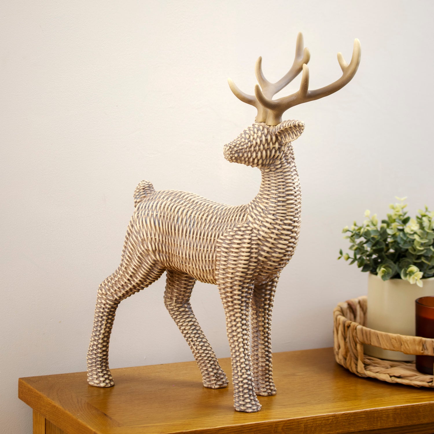 Natural Wicker Effect Standing Stag Ornament