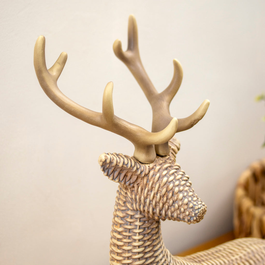 Natural Wicker Effect Lying Stag Ornament