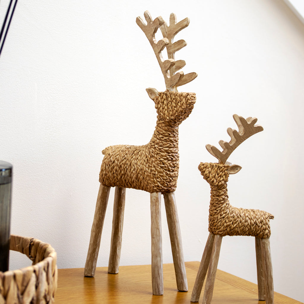 Set Of 2 Natural Rope Effect Stag Ornaments