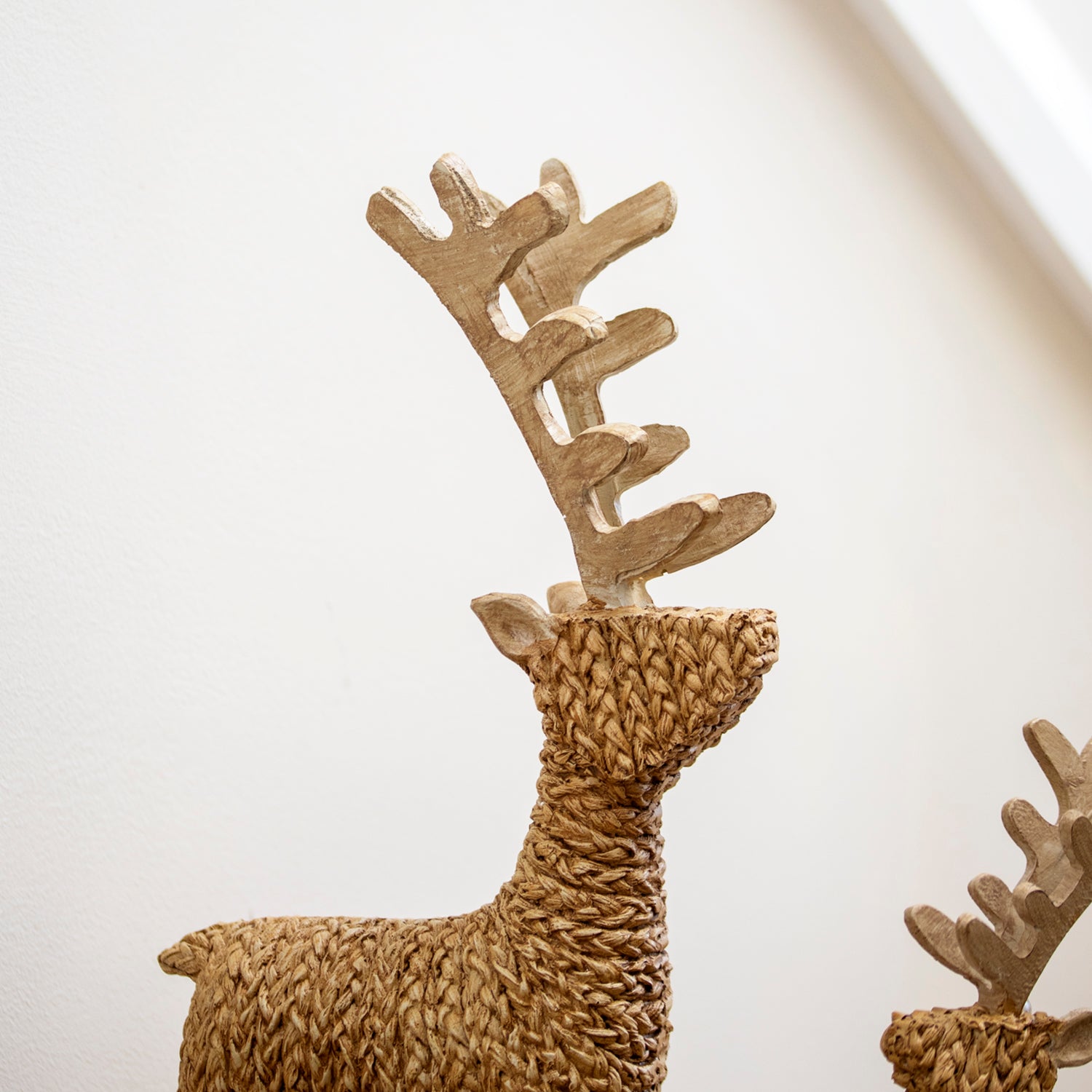 Set Of 2 Natural Rope Effect Stag Ornaments