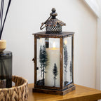 Large Antique Gold Tree Glass Candle Lantern