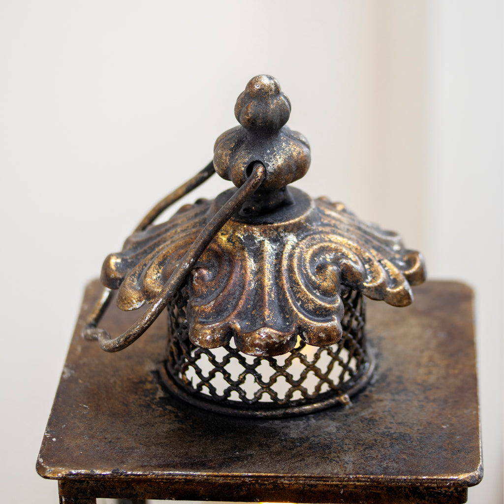 Large Antique Gold Tree Glass Candle Lantern