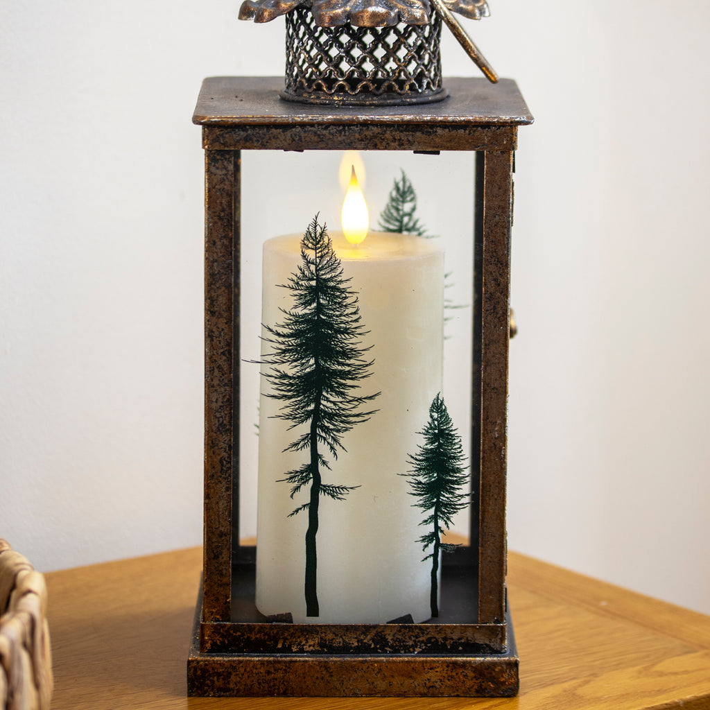 Large Antique Gold Tree Glass Candle Lantern