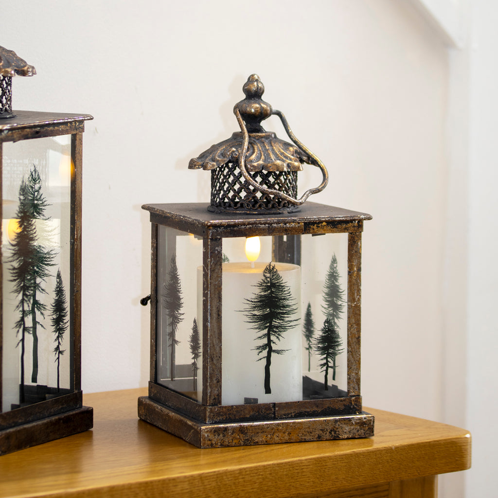 Small Antique Gold Tree Glass Candle Lantern
