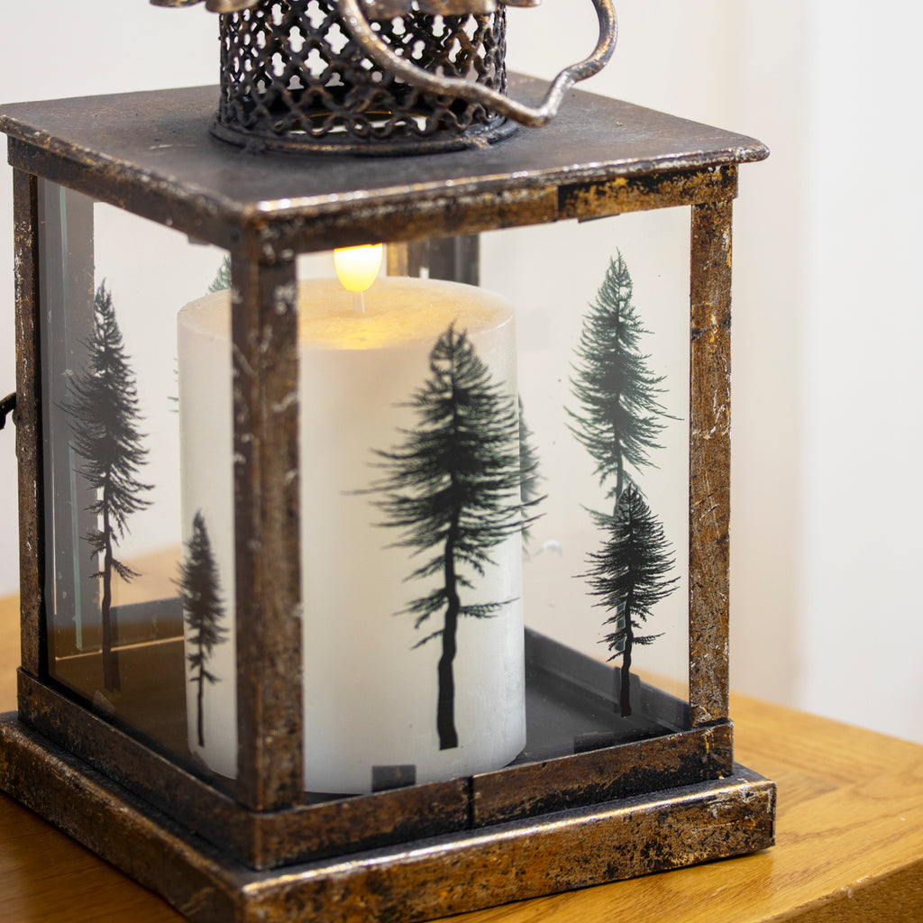 Small Antique Gold Tree Glass Candle Lantern