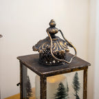 Set Of 2 Antique Gold Tree Glass Candle Lanterns