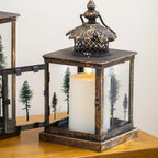 Small Antique Gold Tree Glass Candle Lantern