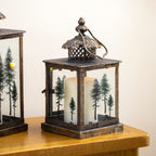 Set Of 2 Antique Gold Tree Glass Candle Lanterns