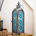 Silver Moroccan Diamond Mosaic Candle Lantern