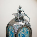 Silver Moroccan Diamond Mosaic Candle Lantern