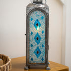Silver Moroccan Diamond Mosaic Candle Lantern