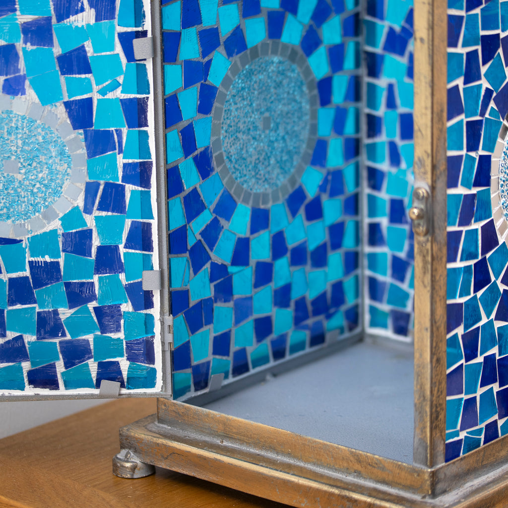 Blue Moroccan Mosaic Glass Candle Lantern