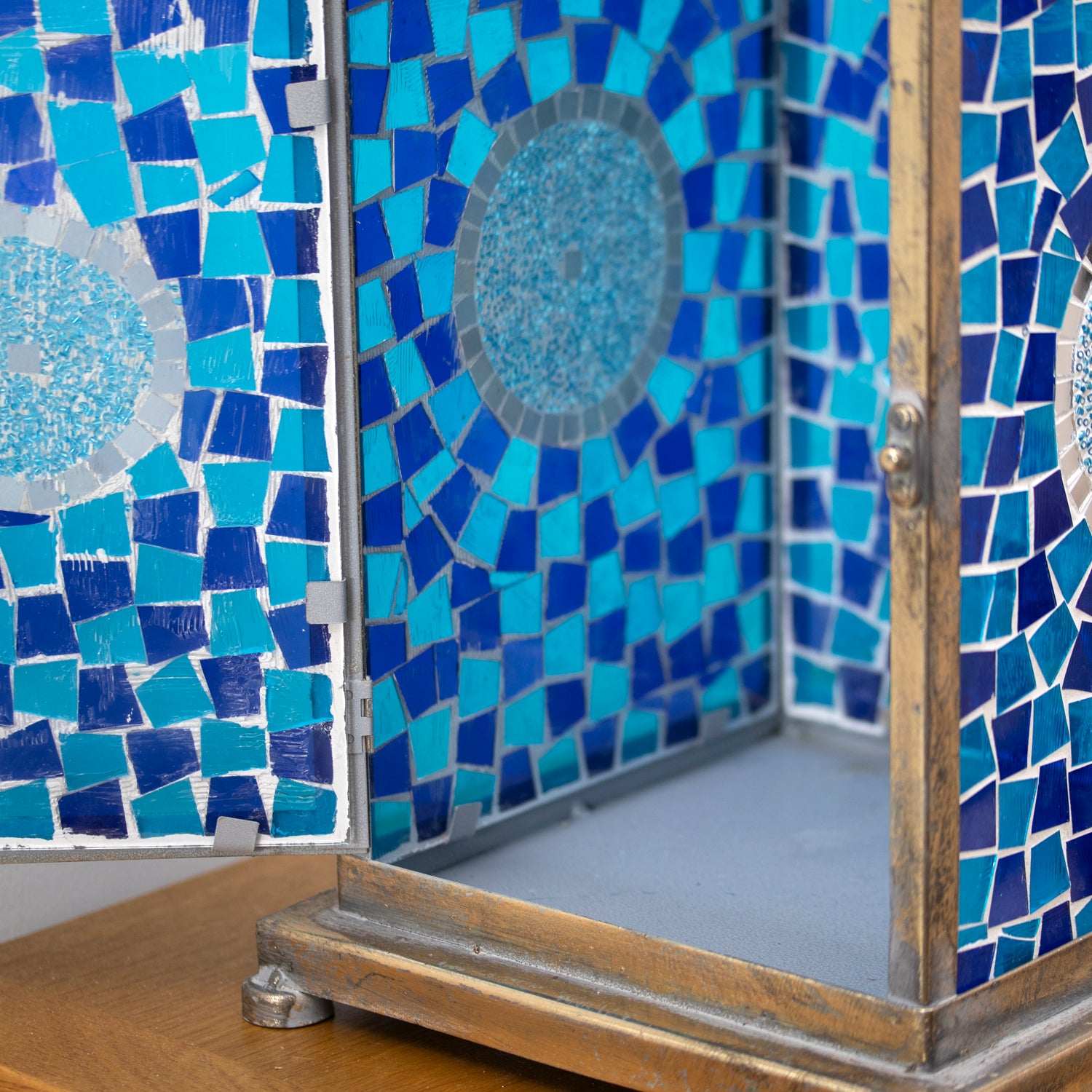 Blue Moroccan Mosaic Glass Candle Lantern