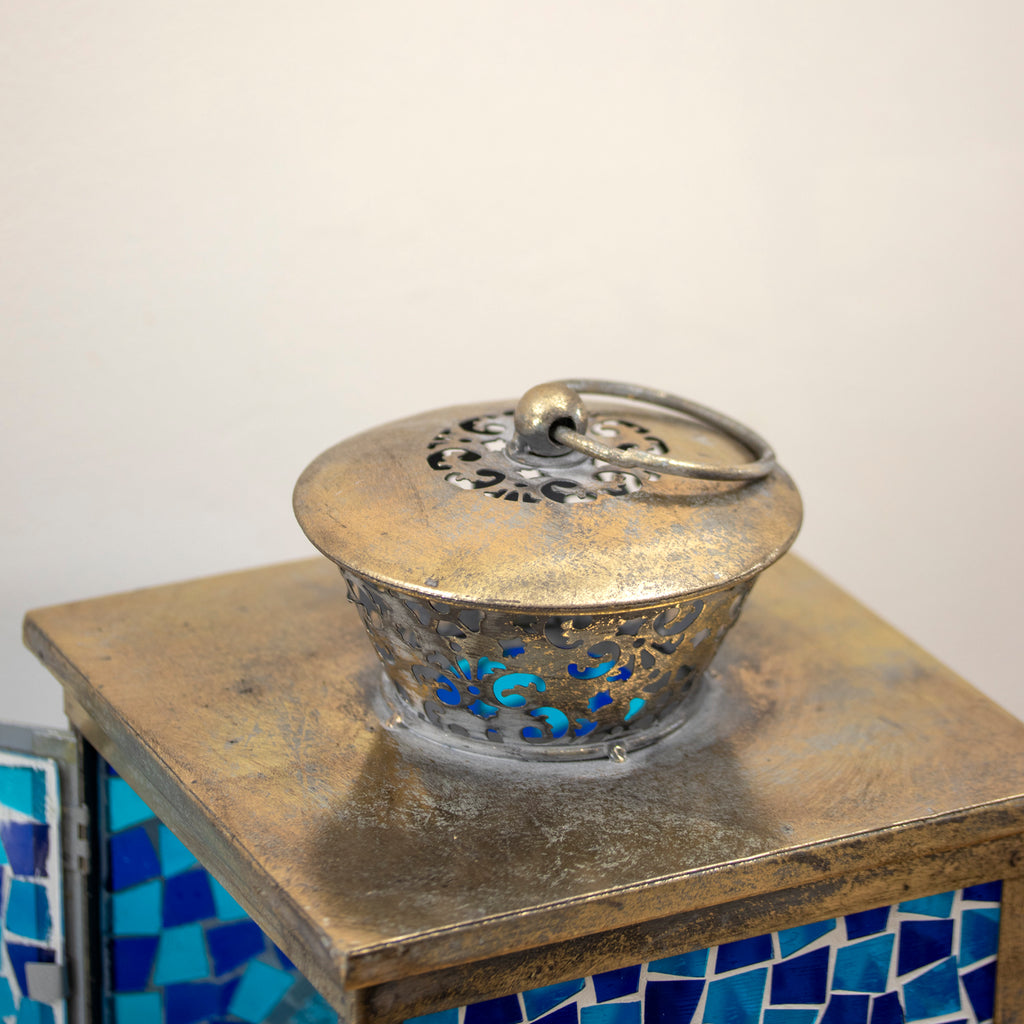 Blue Moroccan Mosaic Glass Candle Lantern
