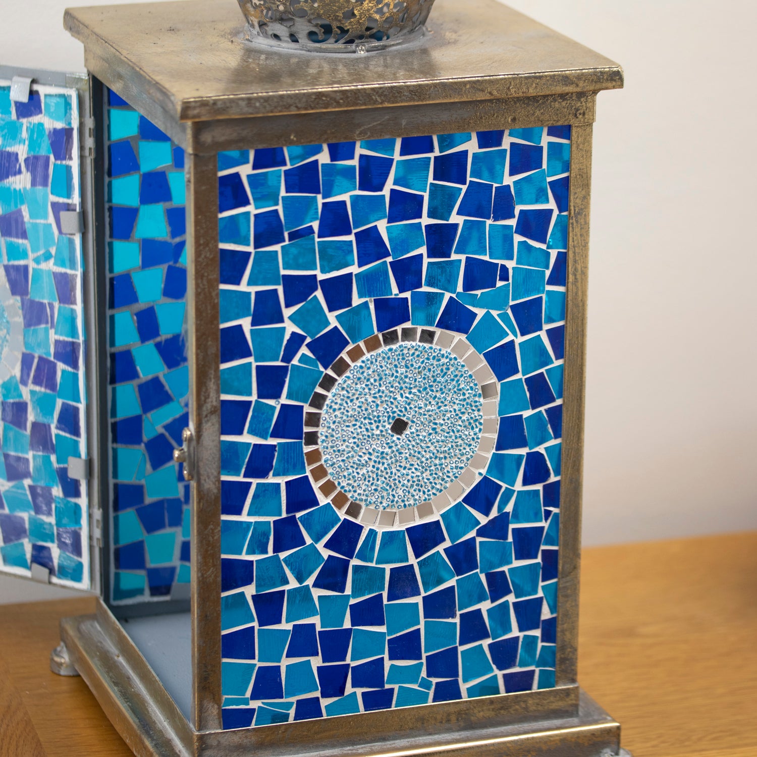 Blue Moroccan Mosaic Glass Candle Lantern