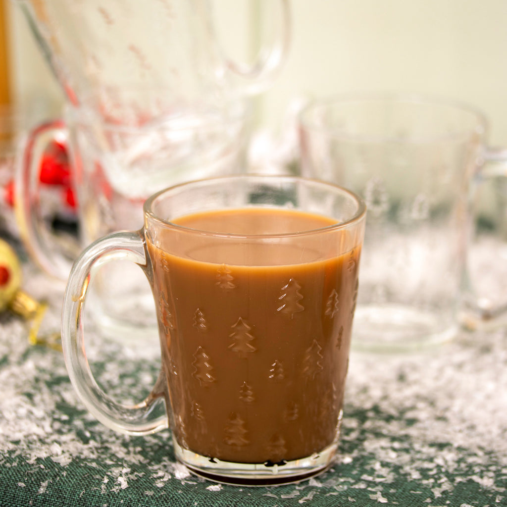 Set Of 4 Embossed Christmas Tree Glass Mugs