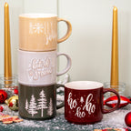 Set Of 4 Reactive Glaze Christmas Stacking Mugs