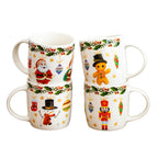 Set Of 4 Santa & Friends Christmas Ceramic Mugs