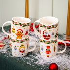 Set Of 4 Santa & Friends Christmas Ceramic Mugs